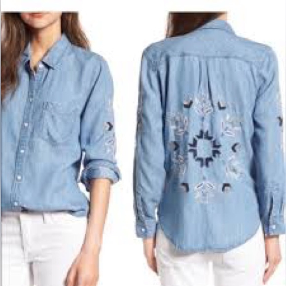 RAILS “Smith Phoenix” Chambray Western Embroidered Linen Jean Shirt XS Nordstrom